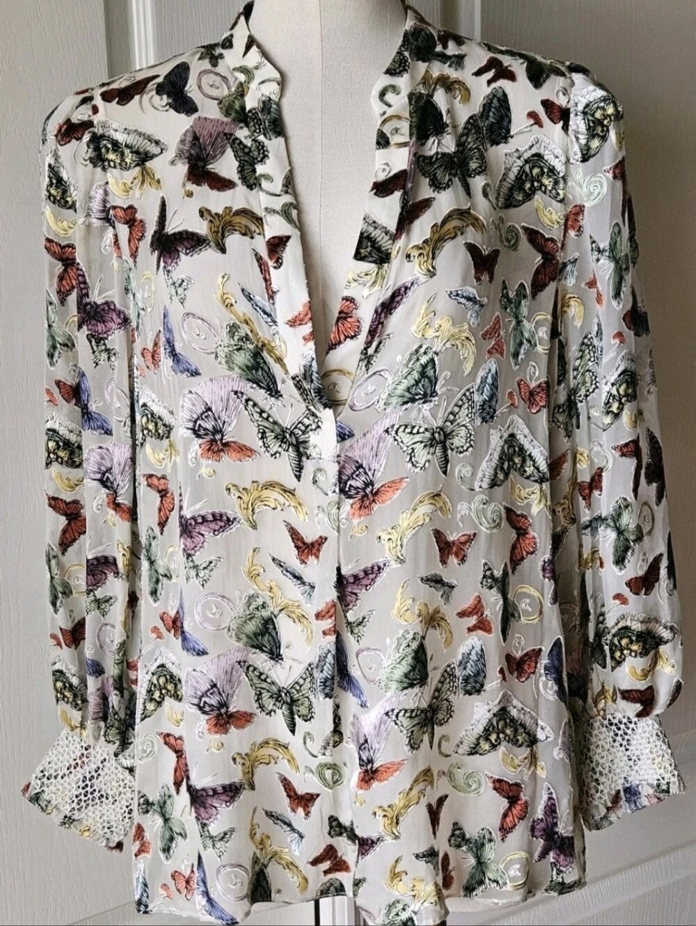 Alice + Olivia Sheila Butterfly Spread Your Wings Blouse Top Size Small